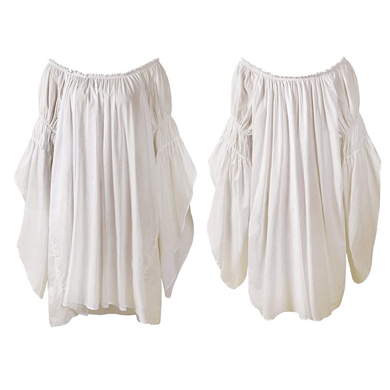 Blouse Off Shoulder - ヴィンテージ中世ルネッサンスブラウスロングフレアフリル袖オフショルダーチュニックトップコスプレ衣装コルセットシャツ