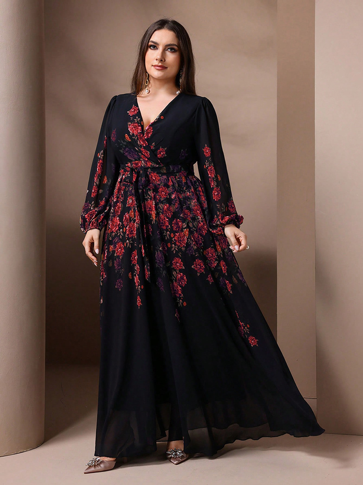 Toleen-女性のための花柄のマキシドレス,長袖,Vネック - Romper Floral Print のレビューと価格